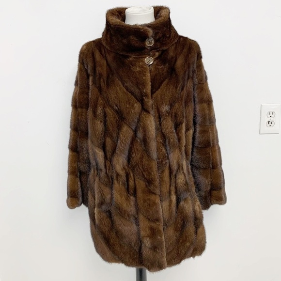 Manakas Frankfurt Germany Genuine Natural Mink brown Fur Coat Sz 44 US XL - Picture 3 of 17